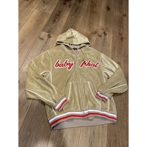 Baby Phat Beige 2XL Velour Hoodie Track Suit Jacket Embroidered Logo 90s Y2K